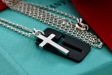 Load image into Gallery viewer, Tiffany &amp; Co. Mens Silver Titanium Silver Double Cross Stencil Pendant 20&quot; Necklace
