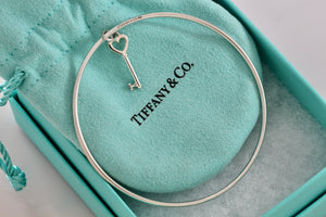 Tiffany & Co. Silver Small Heart Key Dangle Bangle Bracelet *Custom*