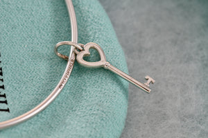 Tiffany & Co. Silver Small Heart Key Dangle Bangle Bracelet *Custom*