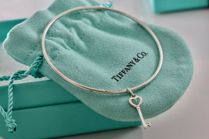 Tiffany & Co. Silver Small Heart Key Dangle Bangle Bracelet *Custom*