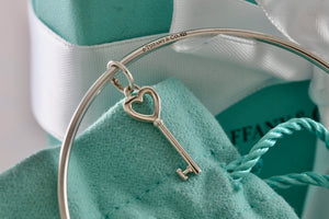 Tiffany & Co. Silver Small Heart Key Dangle Bangle Bracelet *Custom*