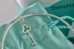 Tiffany & Co. Silver Small Trefoil Key Dangle Bangle Bracelet *Custom*