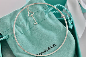 Tiffany & Co. Silver Small Trefoil Key Dangle Bangle Bracelet *Custom*