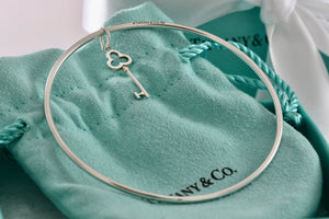 Tiffany & Co. Silver Small Trefoil Key Dangle Bangle Bracelet *Custom*