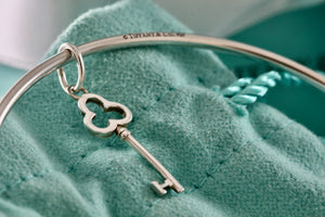 Tiffany & Co. Silver Small Trefoil Key Dangle Bangle Bracelet *Custom*