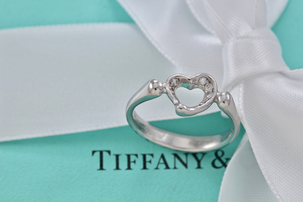 Tiffany & Co. Elsa Peretti Platinum Diamond Mini Open Heart Ring