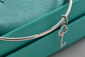 Tiffany & Co. Silver Small Trefoil Key Dangle Bangle Bracelet *Custom*