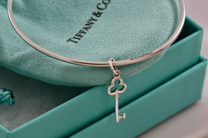 Tiffany & Co. Silver Small Trefoil Key Dangle Bangle Bracelet *Custom*