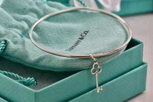 Tiffany & Co. Silver Small Trefoil Key Dangle Bangle Bracelet *Custom*