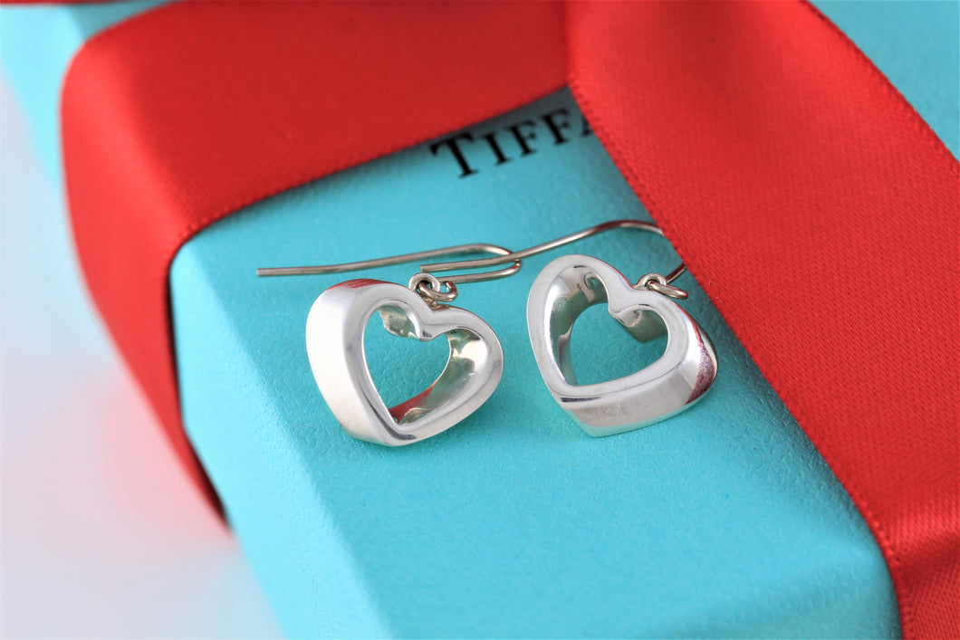 Tiffany & Co. Silver Geometric Heart Dangle Hook Earrings