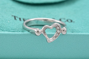 Tiffany & Co. Elsa Peretti Platinum Diamond Mini Open Heart Ring