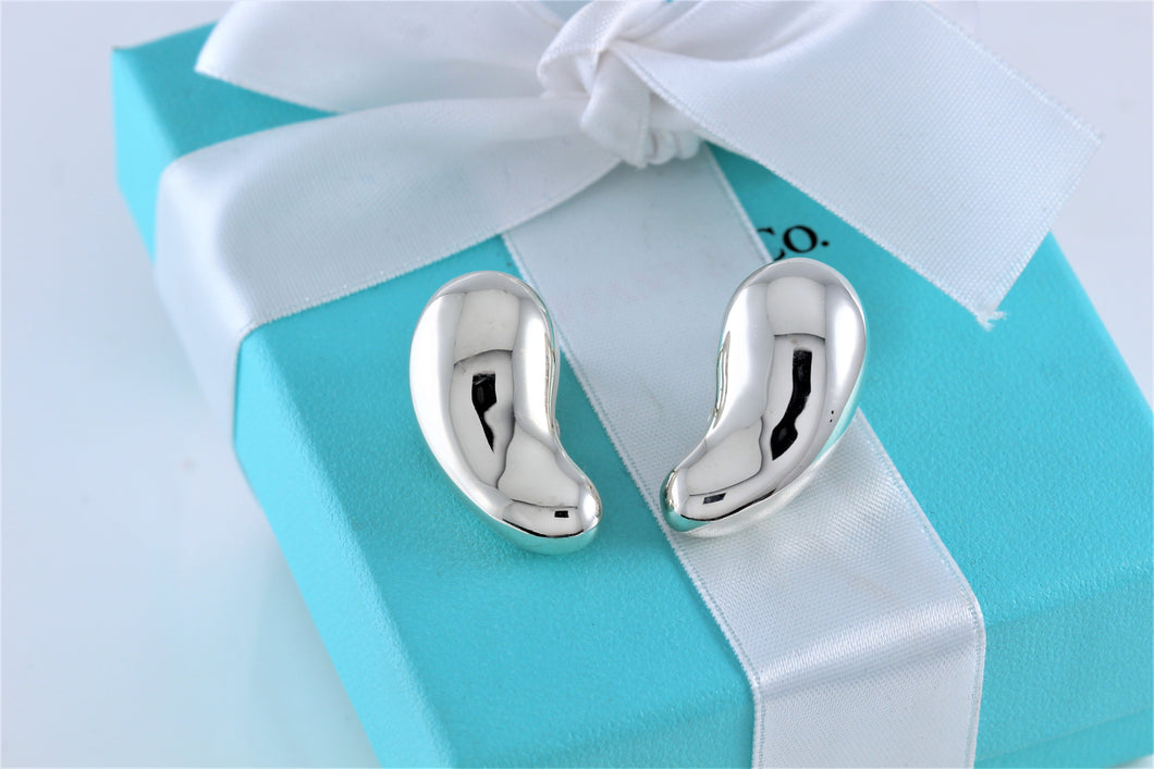 Tiffany & Co. Elsa Peretti Sterling Silver LARGE Lima Bean Clip On Earrings