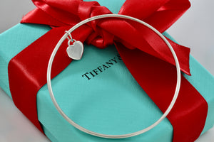 Tiffany & Co. Silver Small Heart Dangle Bangle Bracelet *Custom*