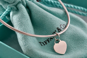 Tiffany & Co. Silver Small Heart Dangle Bangle Bracelet *Custom*