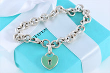 Load image into Gallery viewer, Tiffany &amp; Co. Silver Blue Enamel Large Keyhole Heart Charm Bracelet
