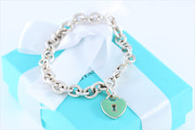 Load image into Gallery viewer, Tiffany &amp; Co. Silver Blue Enamel Large Keyhole Heart Charm Bracelet
