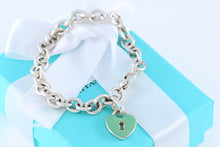 Load image into Gallery viewer, Tiffany &amp; Co. Silver Blue Enamel Large Keyhole Heart Charm Bracelet
