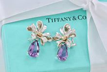 Load image into Gallery viewer, Tiffany &amp; Co. Gold &amp; Silver Large Amethyst Ribbon Flower Burst Clip-on Earrings
