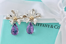 Load image into Gallery viewer, Tiffany &amp; Co. Gold &amp; Silver Large Amethyst Ribbon Flower Burst Clip-on Earrings
