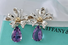 Load image into Gallery viewer, Tiffany &amp; Co. Gold &amp; Silver Large Amethyst Ribbon Flower Burst Clip-on Earrings
