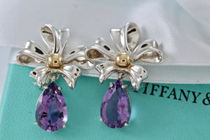 Tiffany & Co. Gold & Silver Large Amethyst Ribbon Flower Burst Clip-on Earrings