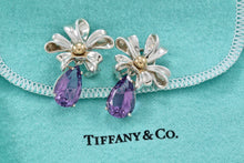 Load image into Gallery viewer, Tiffany &amp; Co. Gold &amp; Silver Large Amethyst Ribbon Flower Burst Clip-on Earrings
