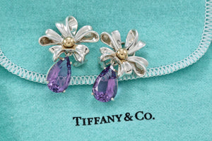 Tiffany & Co. Gold & Silver Large Amethyst Ribbon Flower Burst Clip-on Earrings