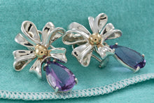 Load image into Gallery viewer, Tiffany &amp; Co. Gold &amp; Silver Large Amethyst Ribbon Flower Burst Clip-on Earrings
