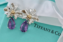 Load image into Gallery viewer, Tiffany &amp; Co. Gold &amp; Silver Large Amethyst Ribbon Flower Burst Clip-on Earrings
