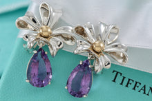 Load image into Gallery viewer, Tiffany &amp; Co. Gold &amp; Silver Large Amethyst Ribbon Flower Burst Clip-on Earrings
