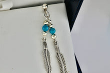 Load image into Gallery viewer, Native American Navajo WM Wheeler Silver Turquoise Bead Double Feather Dangle Earrings
