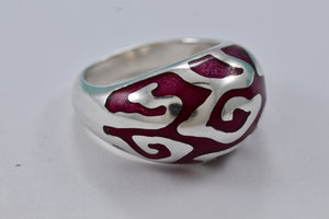 Sterling Silver Purple Enamel Inlay Designer DB Signed Dome Ring Size 7.5