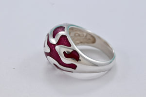 Sterling Silver Purple Enamel Inlay Designer DB Signed Dome Ring Size 7.5