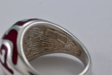 Load image into Gallery viewer, Sterling Silver Purple Enamel Inlay Designer DB Signed Dome Ring Size 7.5
