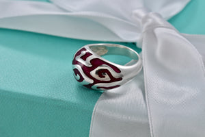 Sterling Silver Purple Enamel Inlay Designer DB Signed Dome Ring Size 7.5