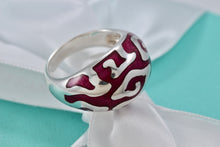 Load image into Gallery viewer, Sterling Silver Purple Enamel Inlay Designer DB Signed Dome Ring Size 7.5
