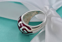 Load image into Gallery viewer, Sterling Silver Purple Enamel Inlay Designer DB Signed Dome Ring Size 7.5
