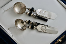 Load image into Gallery viewer, Vintage Native American Silver Dangle Feather &amp; Black Onyx Earrings Signed LHTC
