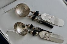 Load image into Gallery viewer, Vintage Native American Silver Dangle Feather &amp; Black Onyx Earrings Signed LHTC
