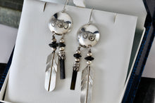 Load image into Gallery viewer, Vintage Native American Silver Dangle Feather &amp; Black Onyx Earrings Signed LHTC
