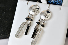 Load image into Gallery viewer, Vintage Native American Silver Dangle Feather &amp; Black Onyx Earrings Signed LHTC
