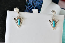 Load image into Gallery viewer, Vintage Native American Silver Turquoise Bar Arrowhead Screw-back Earrings
