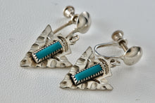 Load image into Gallery viewer, Vintage Native American Silver Turquoise Bar Arrowhead Screw-back Earrings
