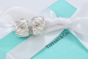 Tiffany & Co. Silver Atlas Groove Stripe Wide Hoop Clip on Earrings