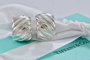 Tiffany & Co. Silver Atlas Groove Stripe Wide Hoop Clip on Earrings