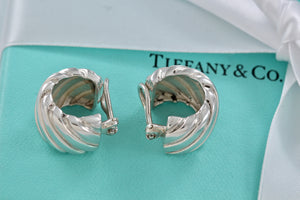 Tiffany & Co. Silver Atlas Groove Stripe Wide Hoop Clip on Earrings