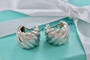 Tiffany & Co. Silver Atlas Groove Stripe Wide Hoop Clip on Earrings