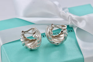 Tiffany & Co. Silver Atlas Groove Stripe Wide Hoop Clip on Earrings