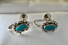 Load image into Gallery viewer, Vintage Native American &quot;Sterling By Bell&quot; Silver Turquoise Screw-back Earrings
