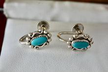 Load image into Gallery viewer, Vintage Native American &quot;Sterling By Bell&quot; Silver Turquoise Screw-back Earrings
